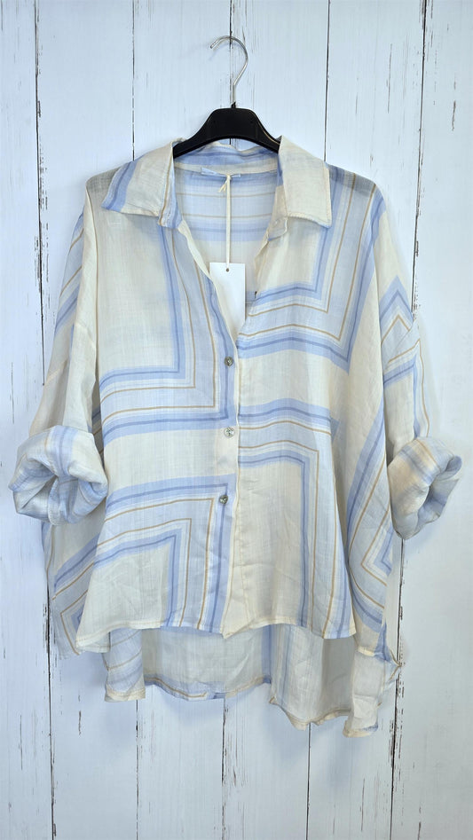 Ninnie mønstret linskjorte Crème