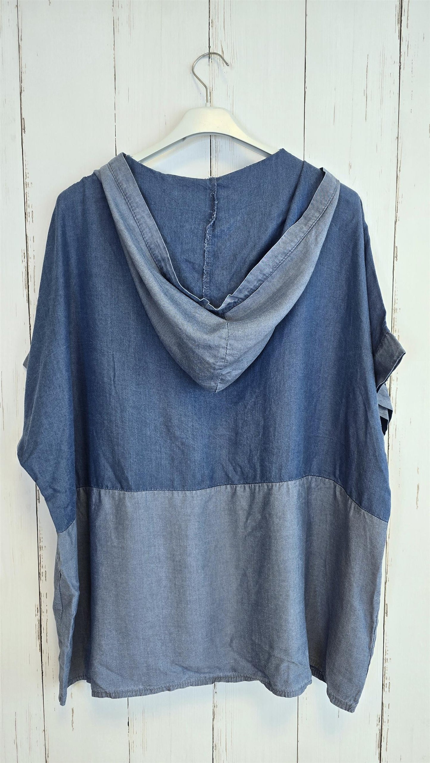 Denimlook Topp med Hette blå denim