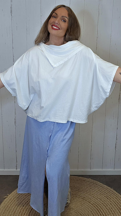 Nora poncho topp skulderdetalj Hvit