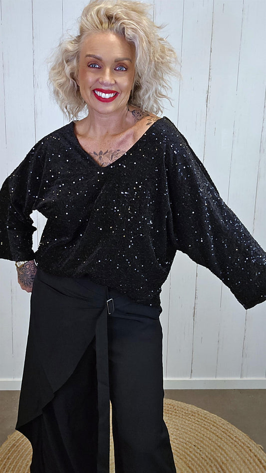 Olivia velourtopp med blingpaljetter