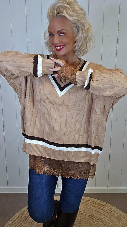 Idun V-hals genser camel