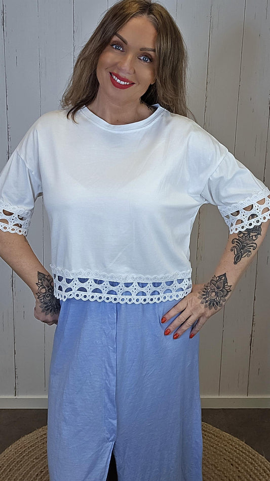 Frida topp med blonder Hvit