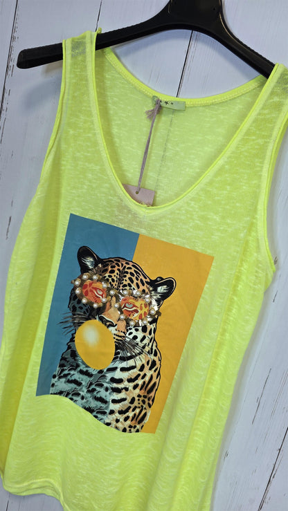 Leopard sommertopp neon gul