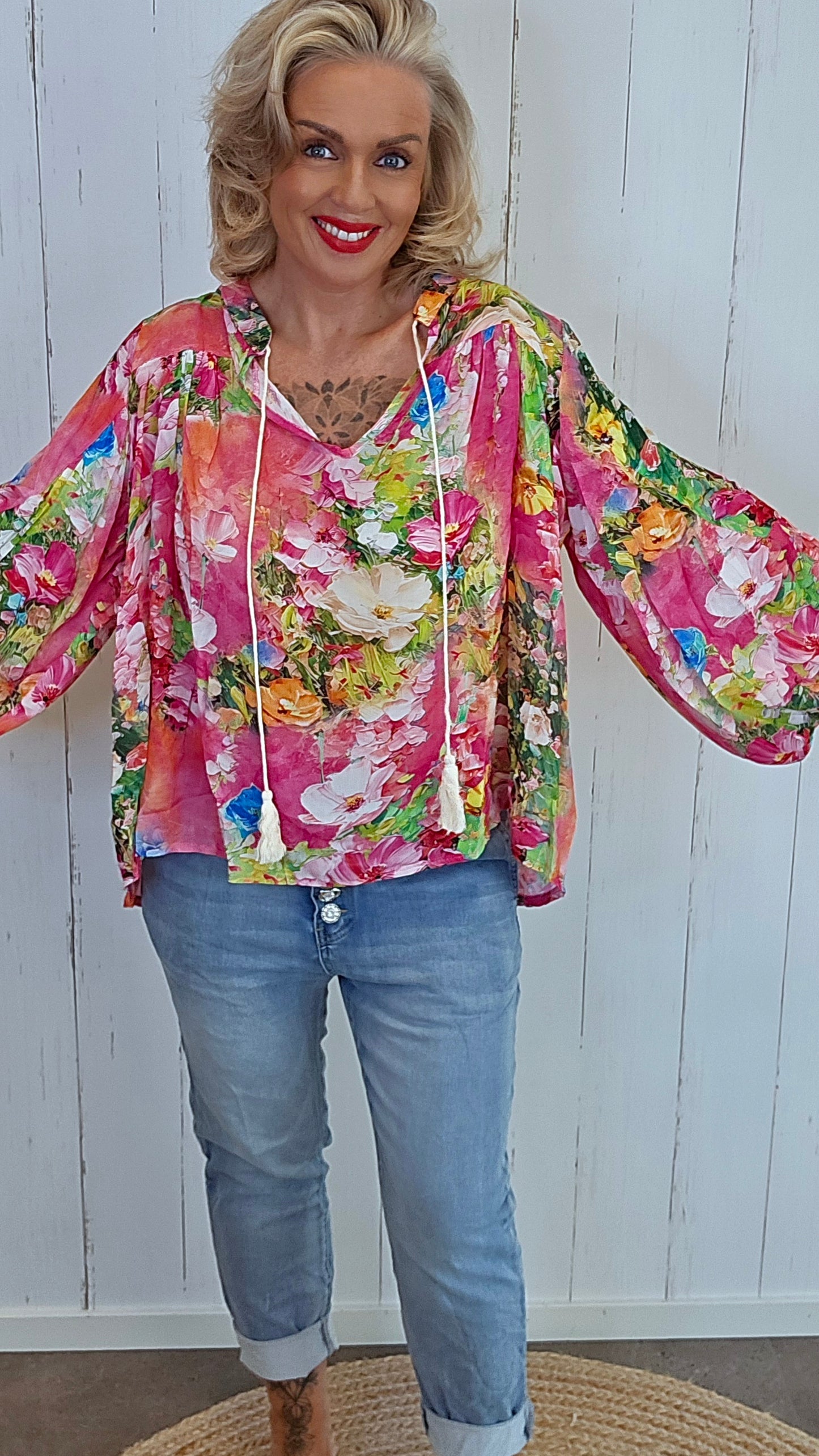 Nicole bluse med print rosa