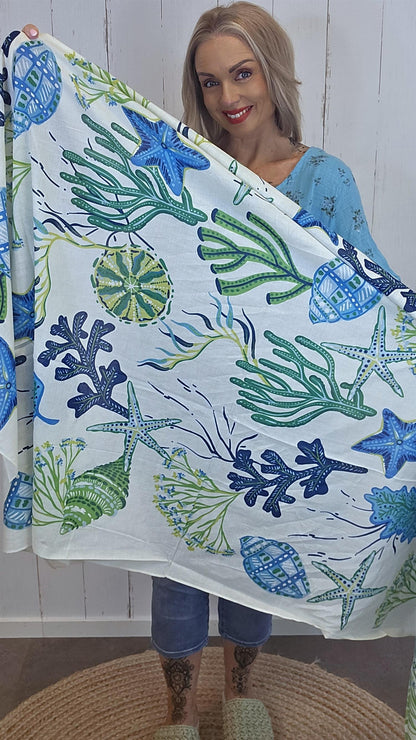 Alina skjerf beige med blå