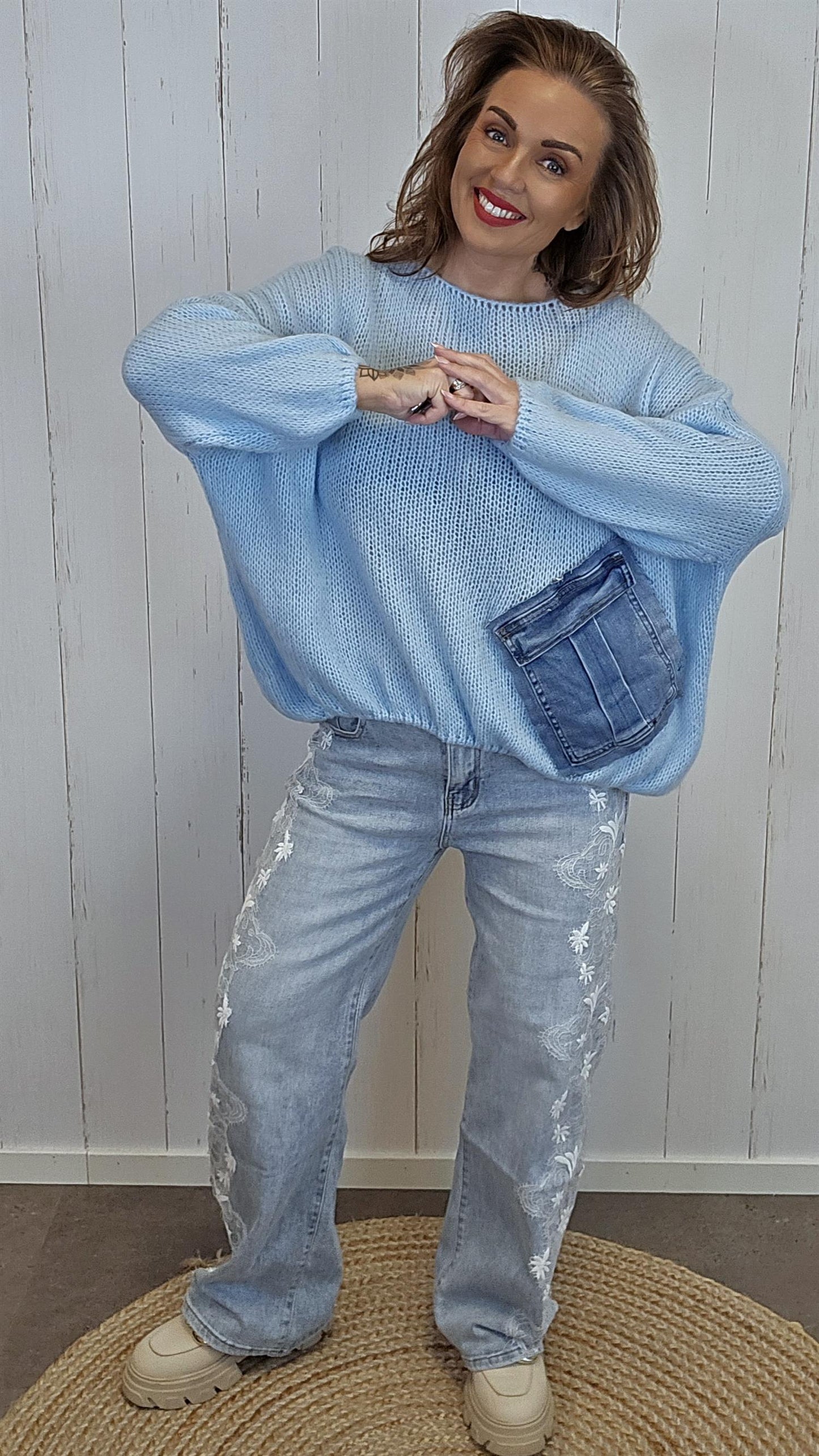 Bella Strikket Genser blå