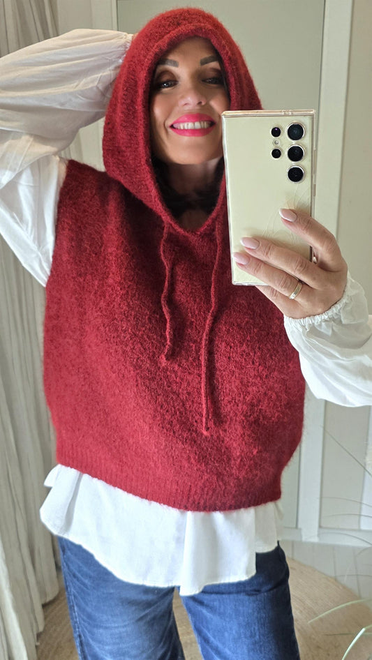 Sofie strikket hette vest burgunder