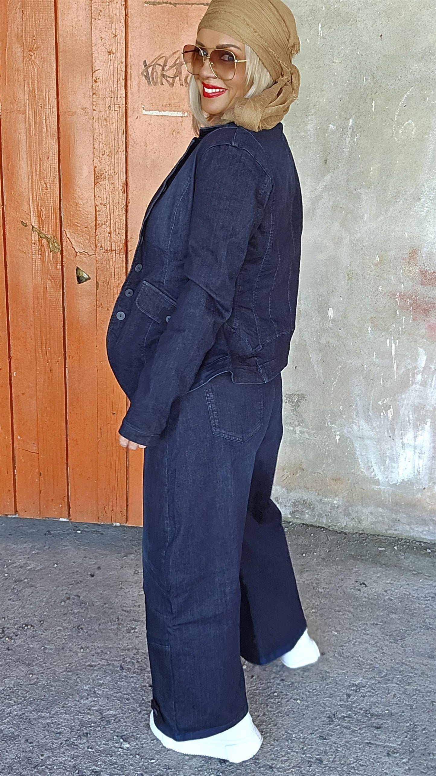 Bubble cut jeans mørkblå