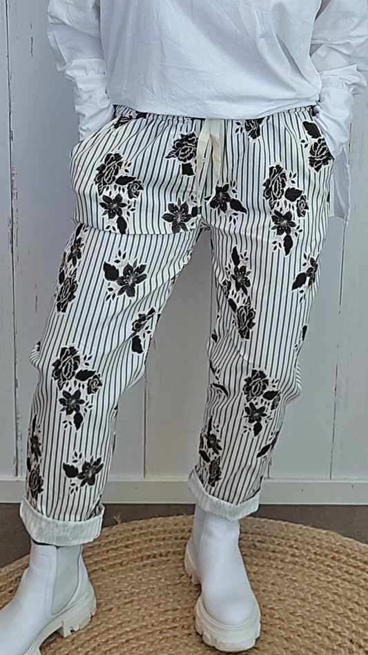 Ylva stripet blomsterbukse svart