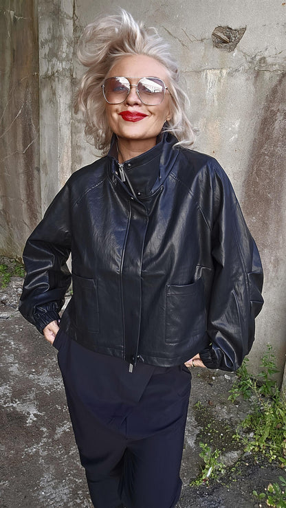 Nerina eco leather bomber jkt black