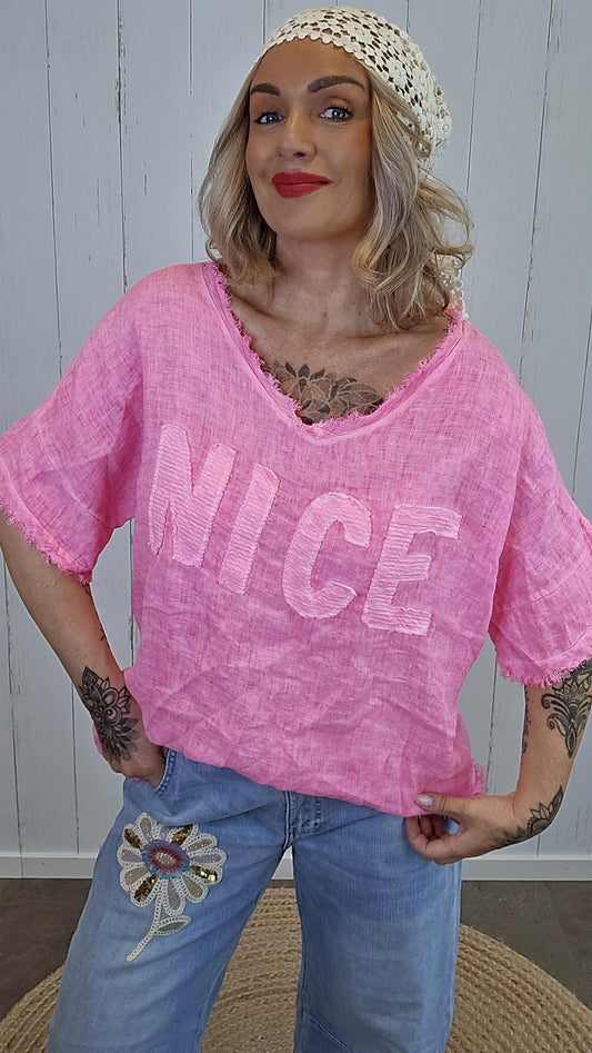 Rosa oversized topp med “NICE”