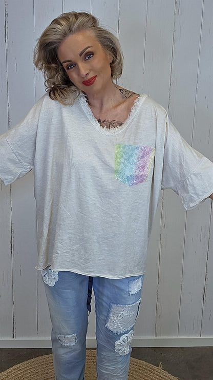 Carla shimmer topp beige