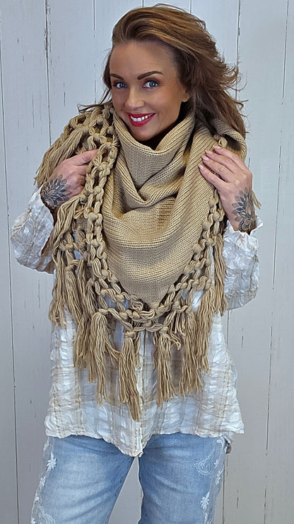 Lise Trekantskjerf med Frynser camel