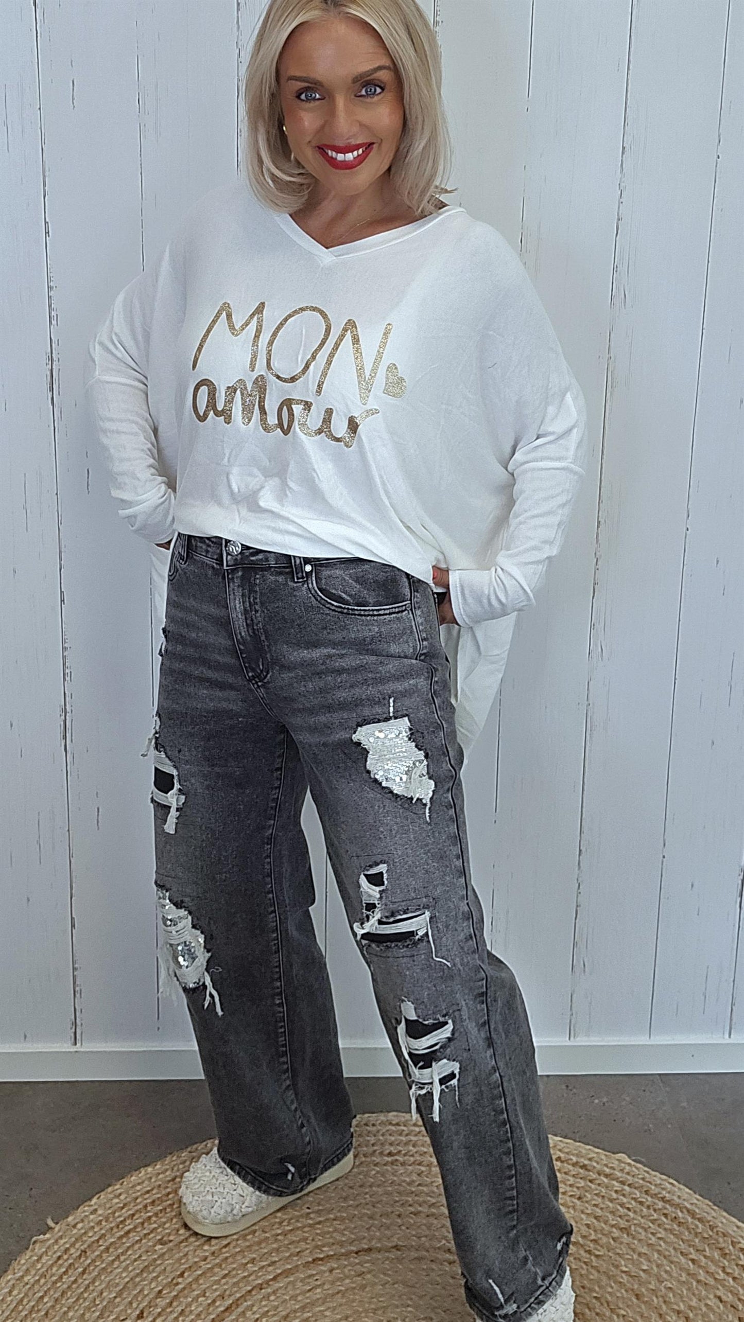 Clarissa Patches jeans gråsvart