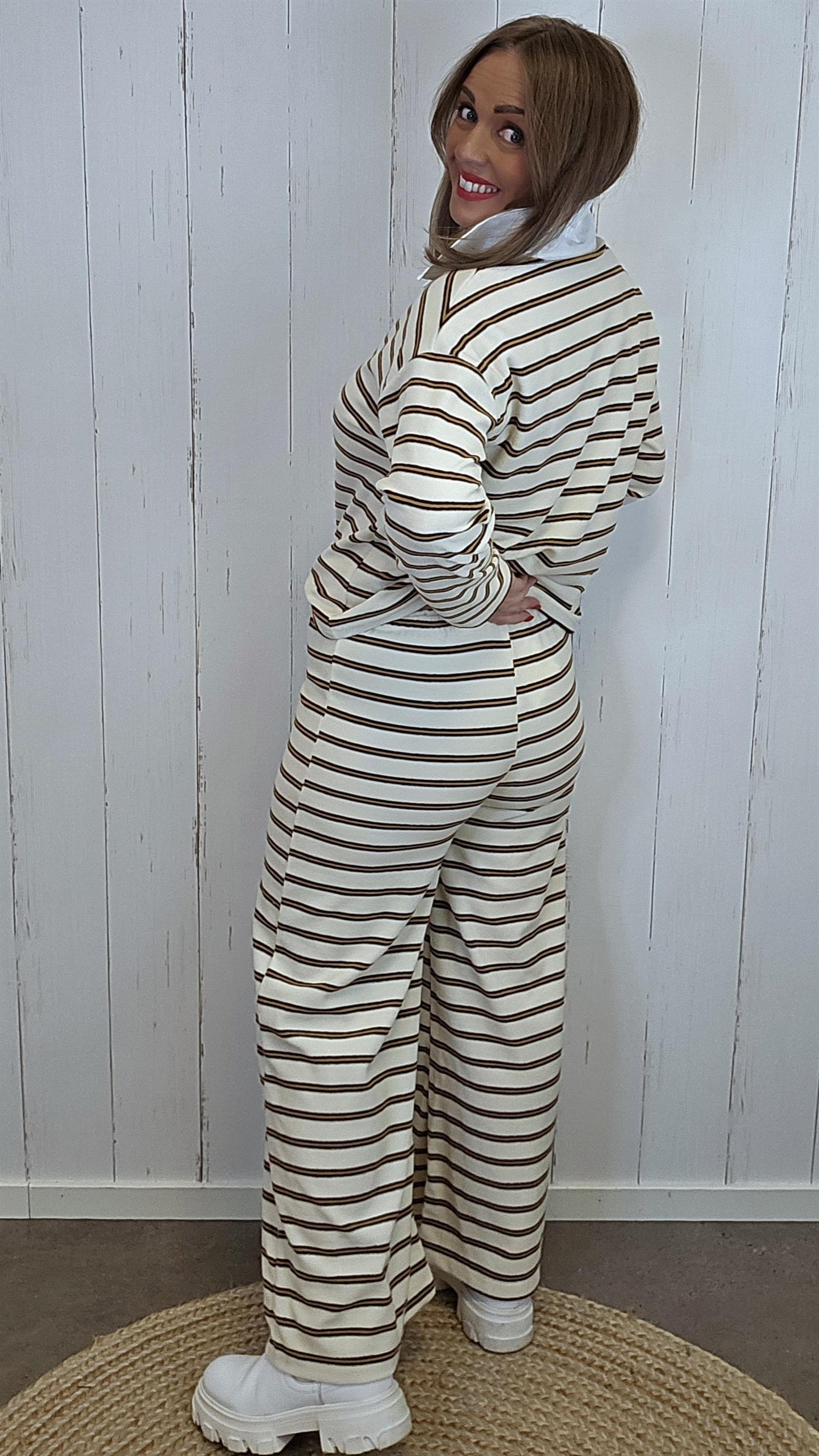 Oline bukse stripet beige