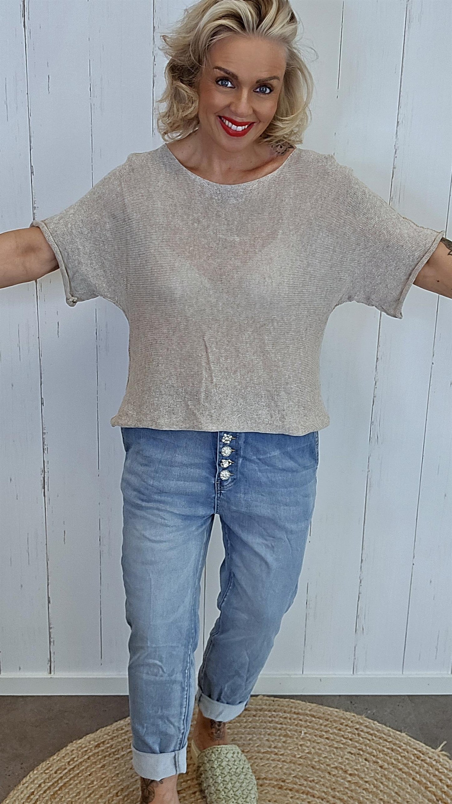 Julie Strikket Bomullstopp taupe