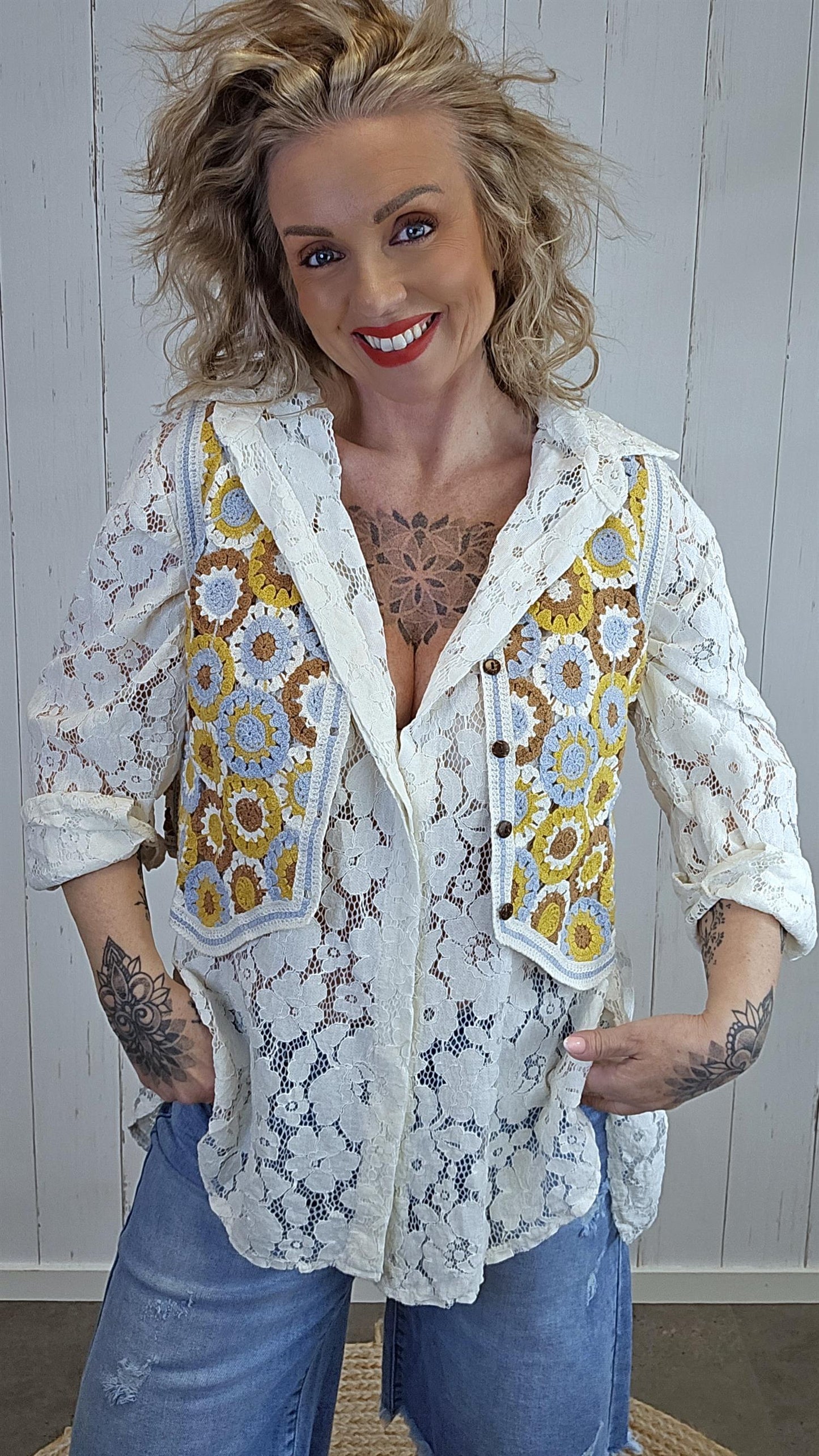 Sarah heklet vest med knapper