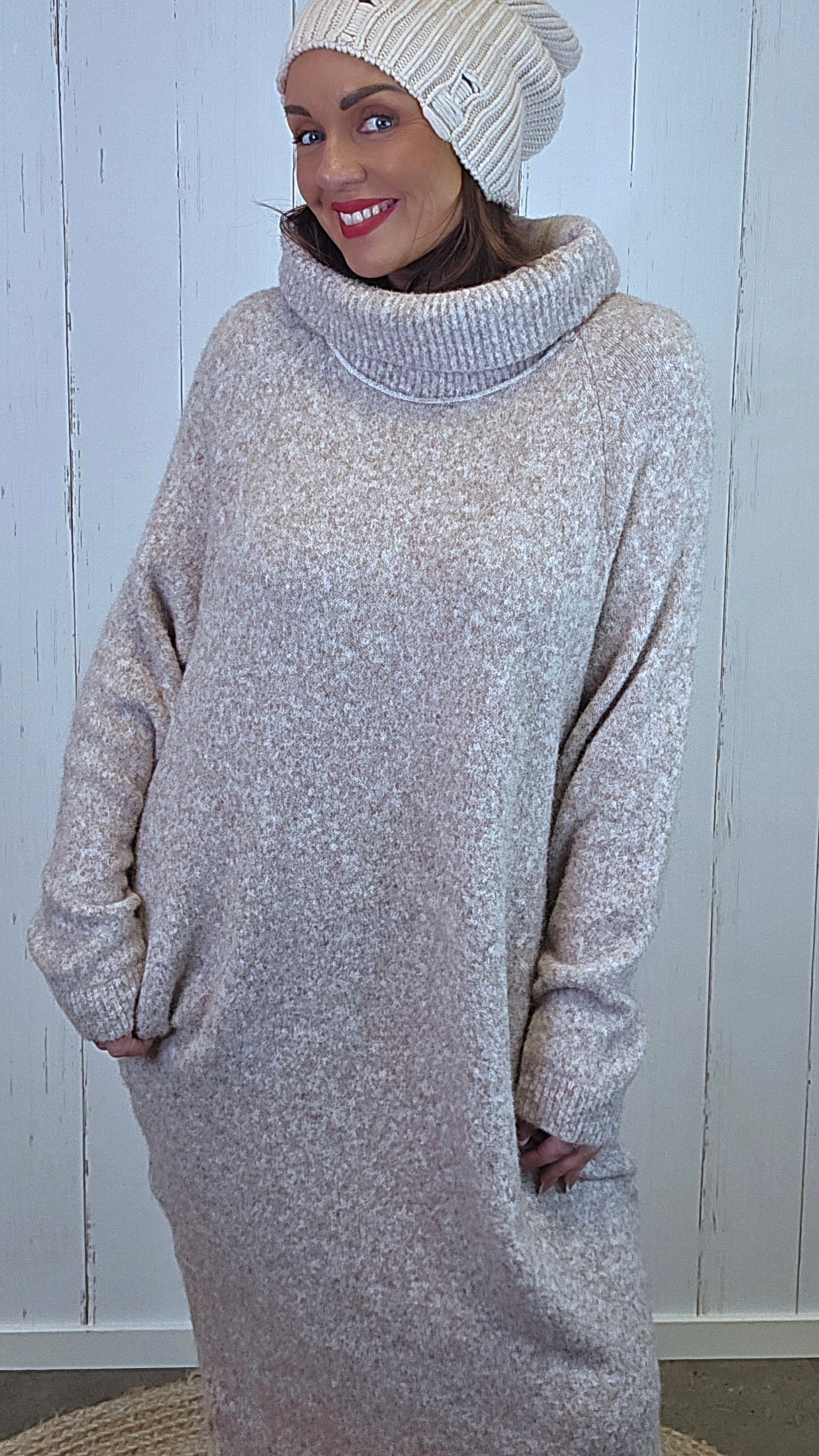 Anne Strikkekjole Beige