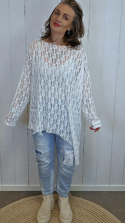 Oline blondetopp hvit