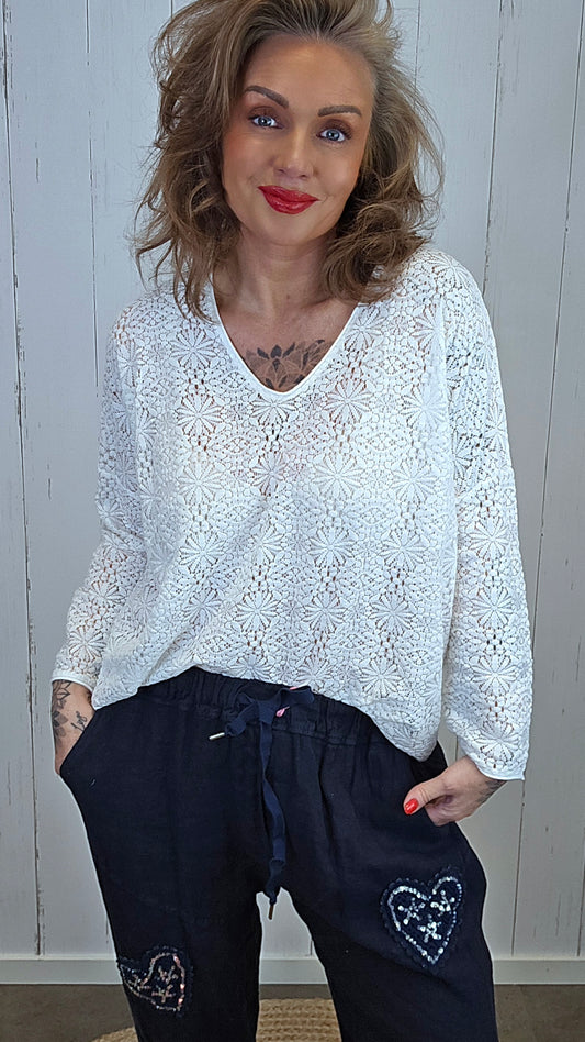 Øyunn blondetopp Hvit