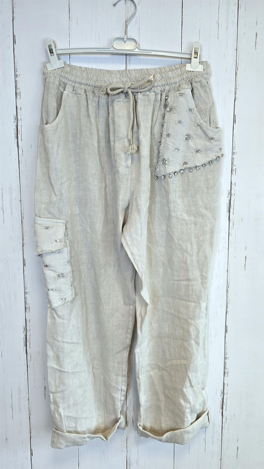 Leah linbukse med Dekor beige