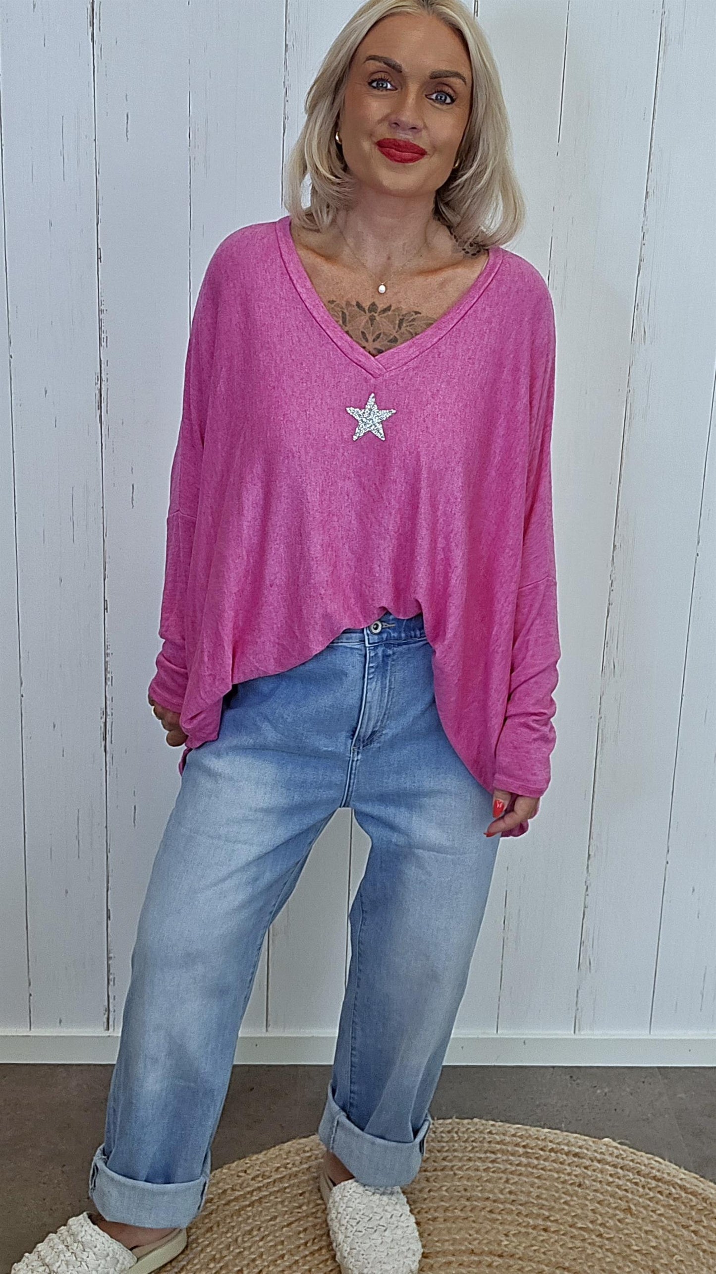 Isabelle genser med stjerne rosa