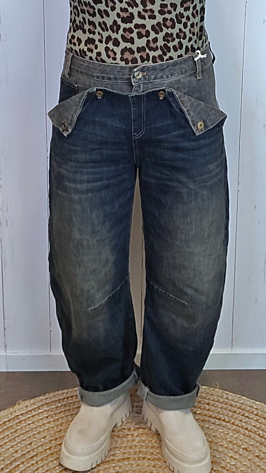 Bella barrel-jeans med leo-print