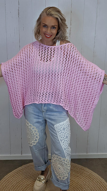 Eline Strikket Poncho Topp rosa