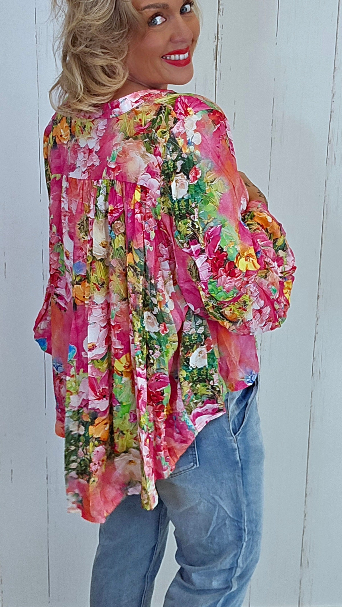 Nicole bluse med print rosa