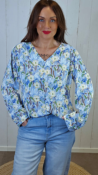 Elise blomsterbluse lys blå