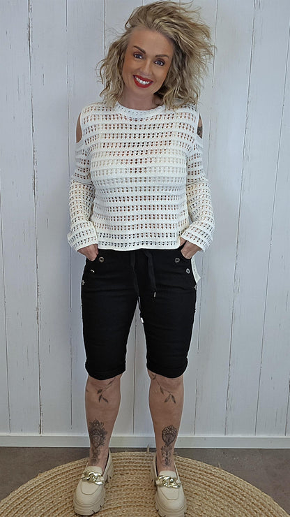 Shorts med knapper og knyting svart