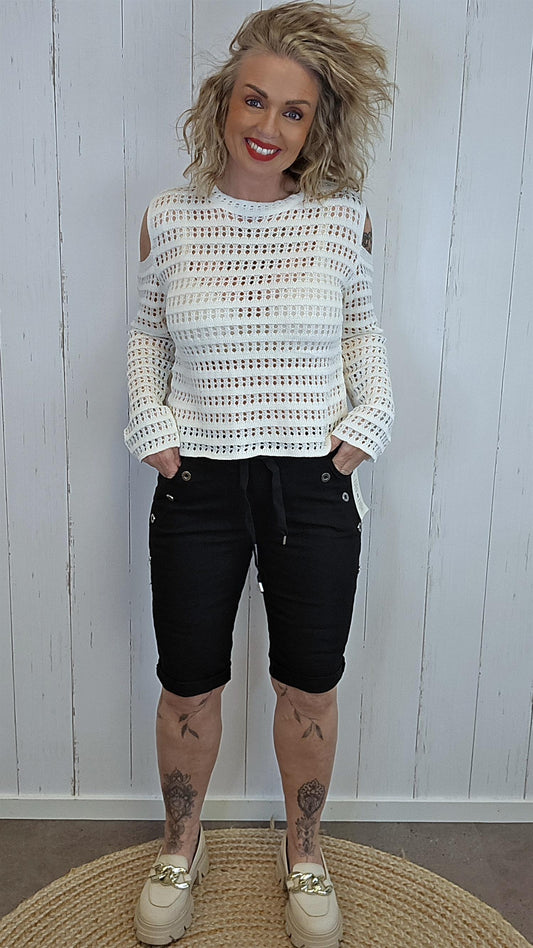 Shorts med knapper og knyting svart