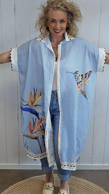 Emilie skjortekjole med striper og print