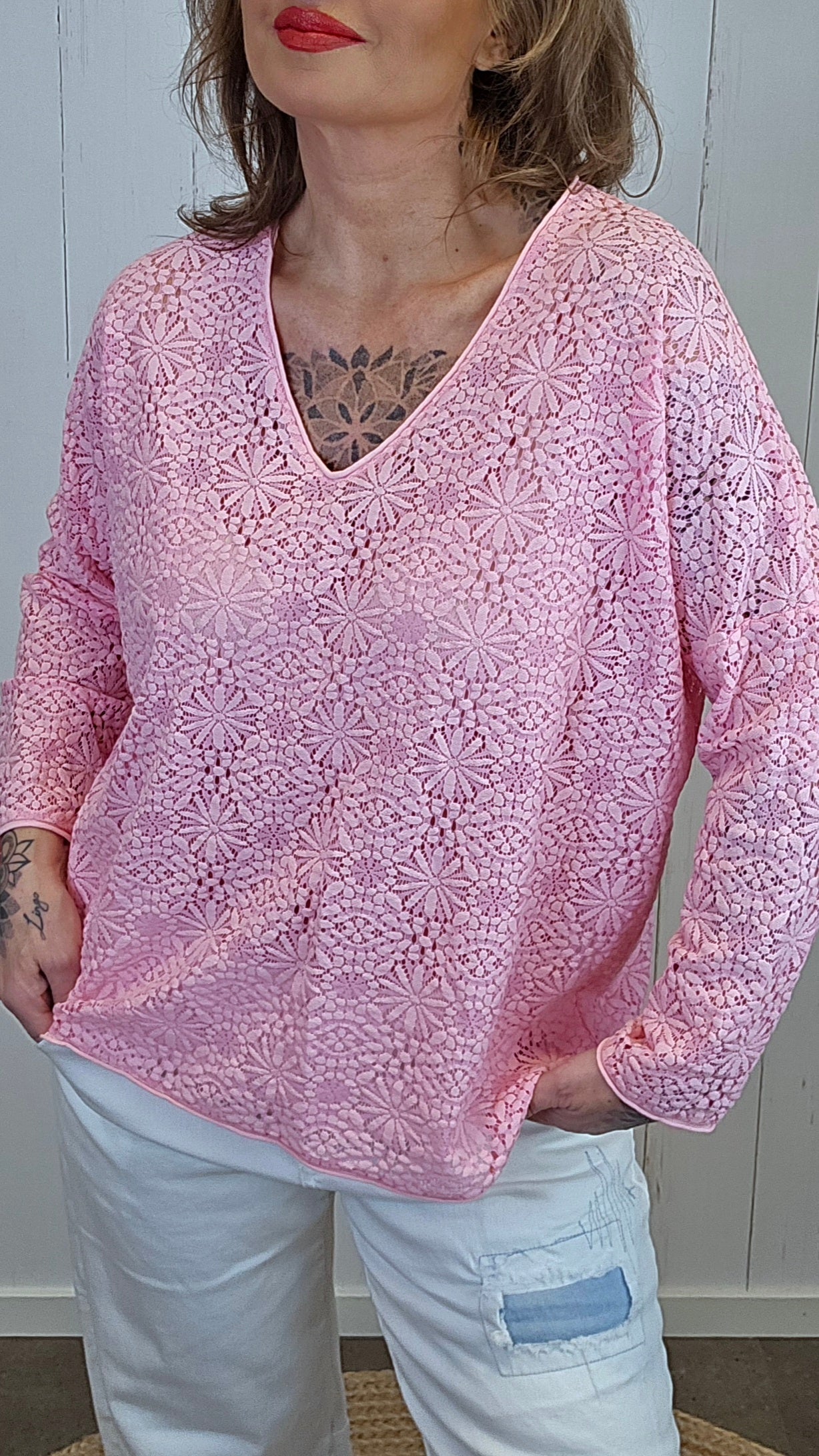 Øyunn blondetopp rosa