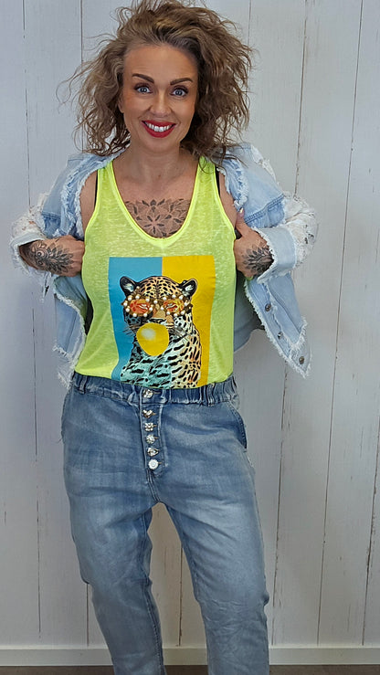 Leopard sommertopp neon gul