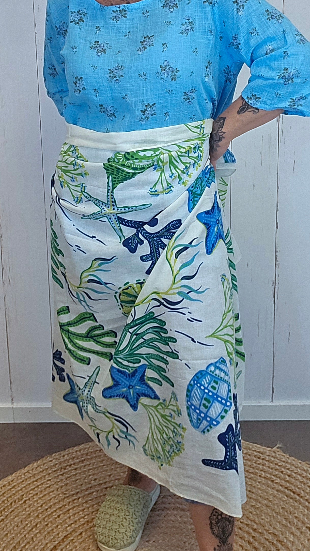Alina skjerf beige med blå