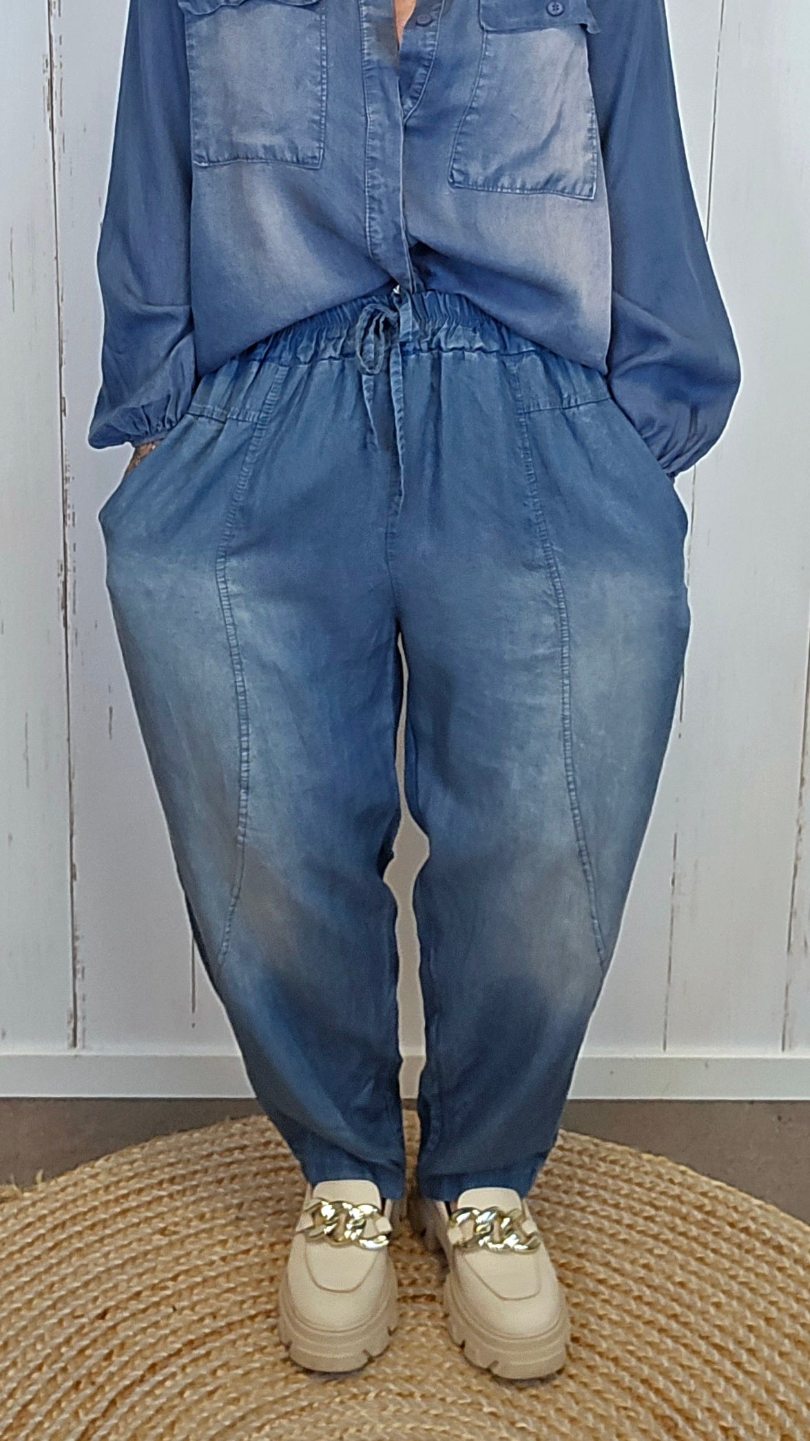 Siv denim-look bukse blå