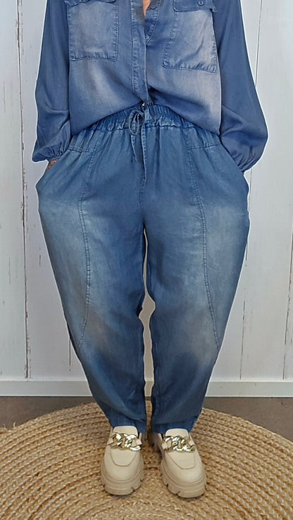 Siv denim-look bukse blå