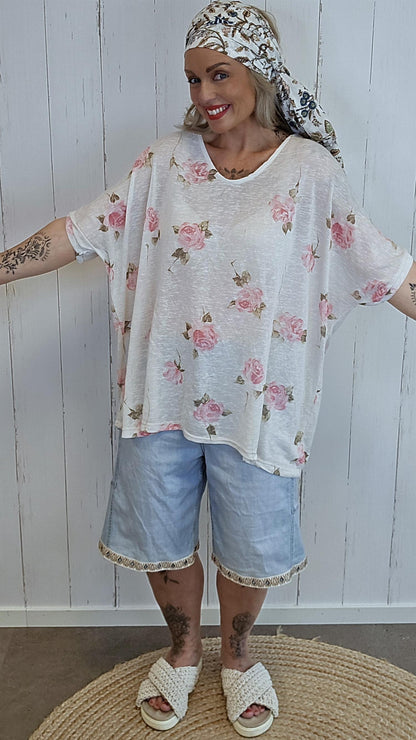 Catty flower oversized topp beige