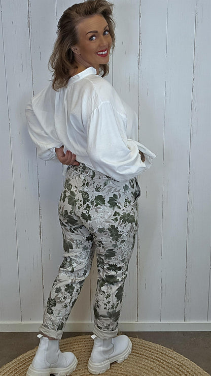 Sylvia mønstret bukse kaki