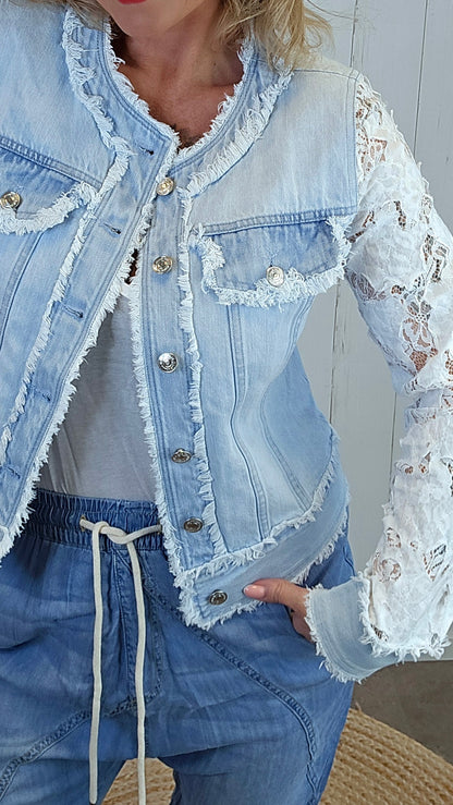 Emma denim- og blondejakke