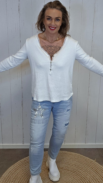 Ane ribbet topp offwhite