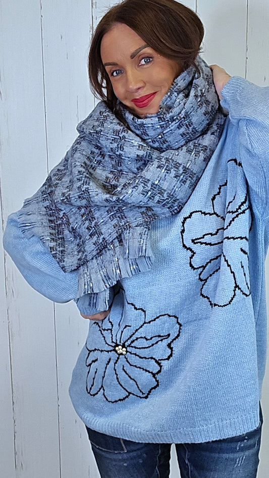 Elin skjerf i myk ullblanding blå