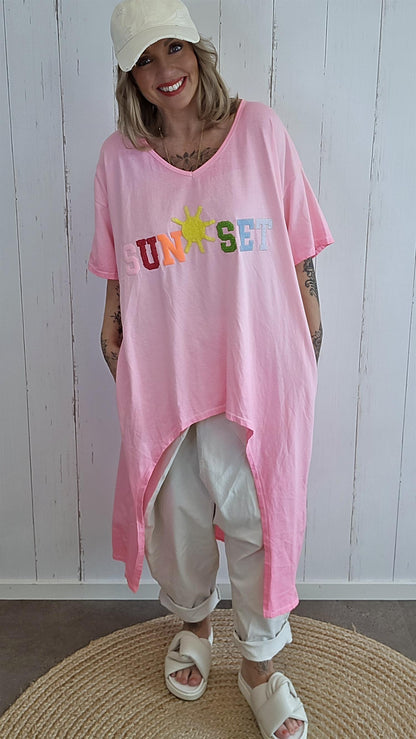 Stine kjole med “Sunset”-print rosa