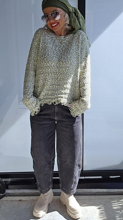 Jacquard cotton pullover green