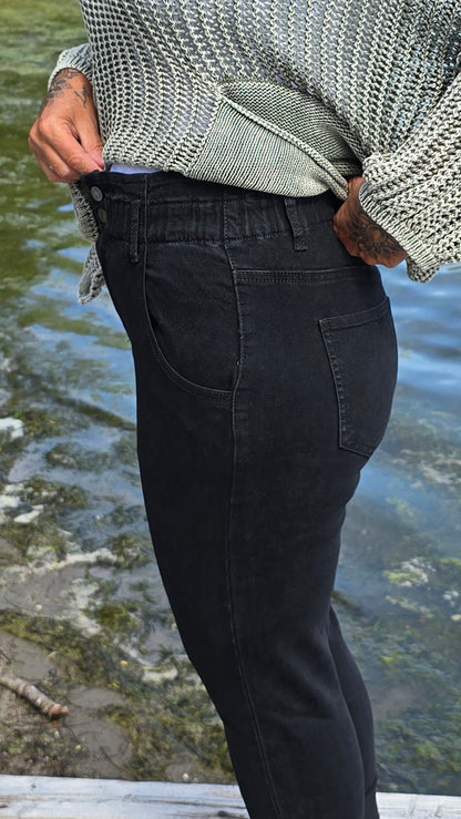 Tina jeans svart med strikk