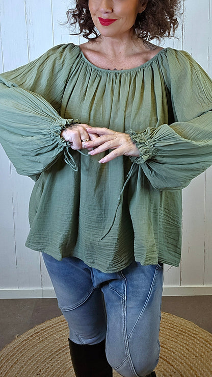 Anna bomullsbluse grønn