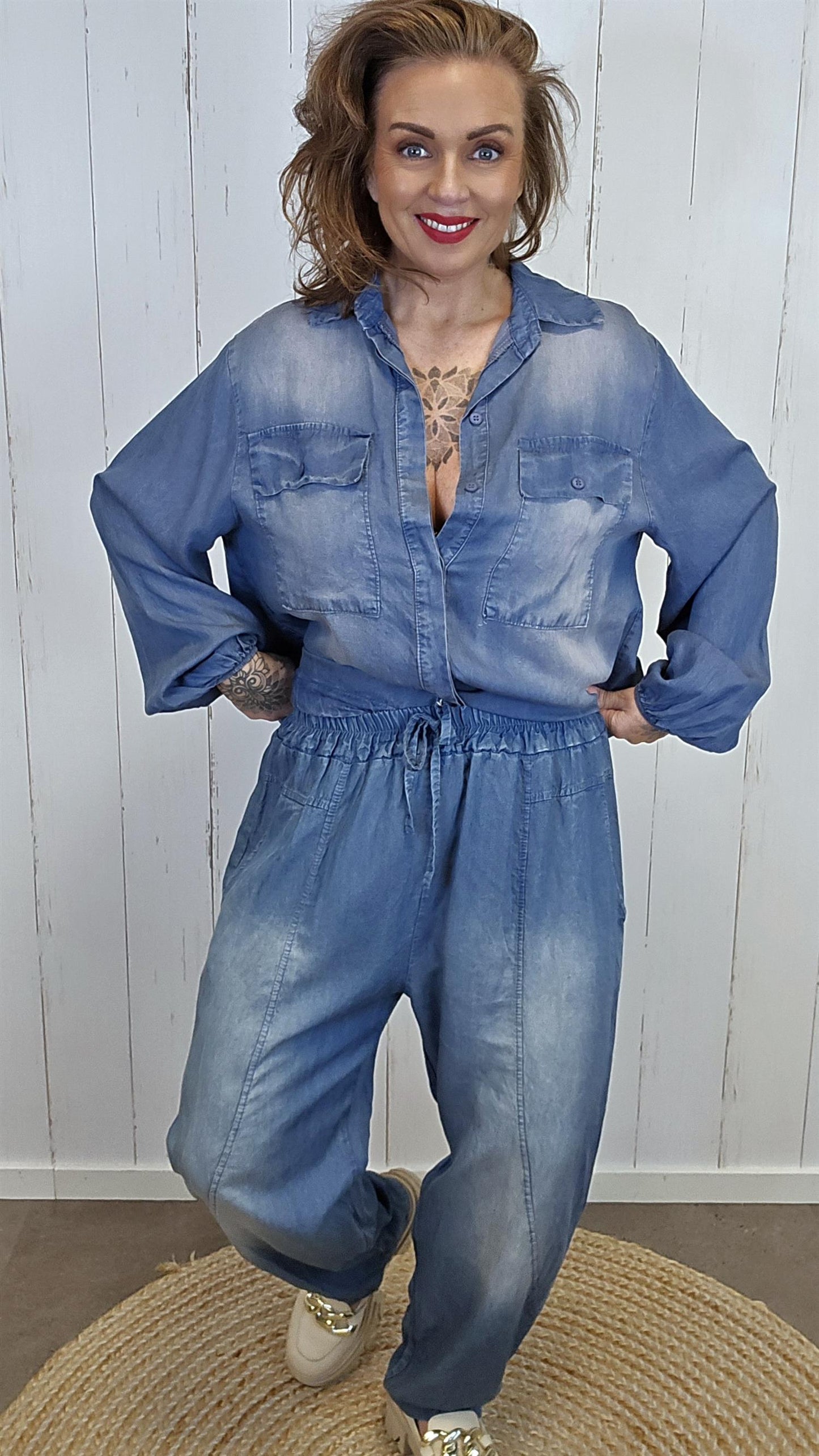 Siv denim-look bukse blå