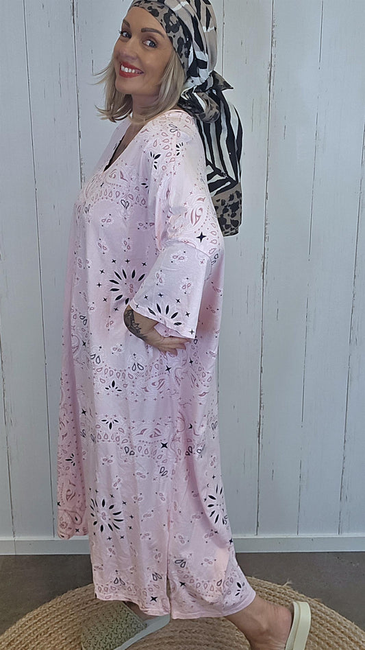 T-skjortekjole med print rosa