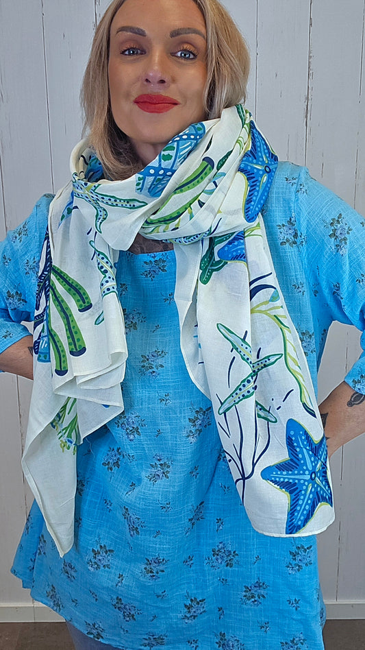 Alina skjerf beige med blå